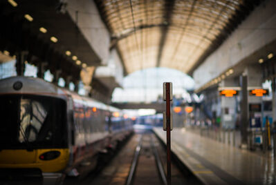 A train in a station