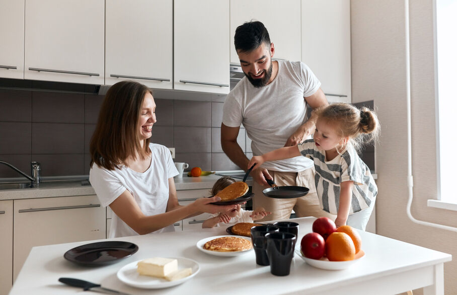 A family making pancakes