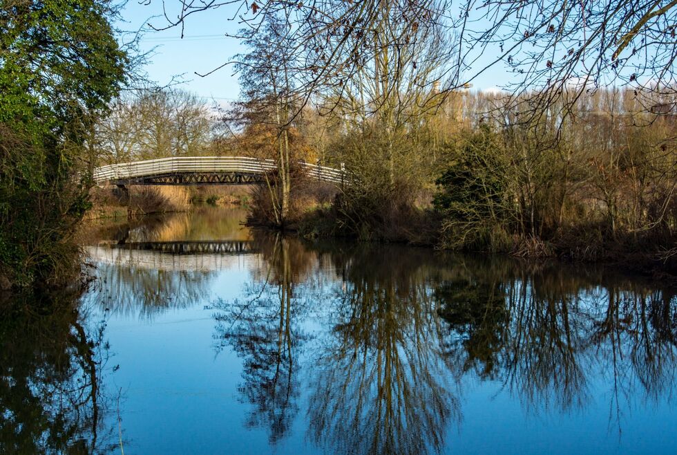 The Steel footbridge over the River Stort a great walk in Harlow Park
