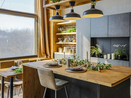 Modern wooden kitchen dining area